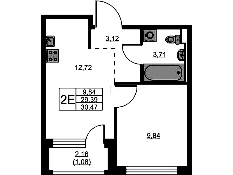 1-комнатная квартира 30.47 м², 5/9 эт., ЖК «GloraX Новоселье»